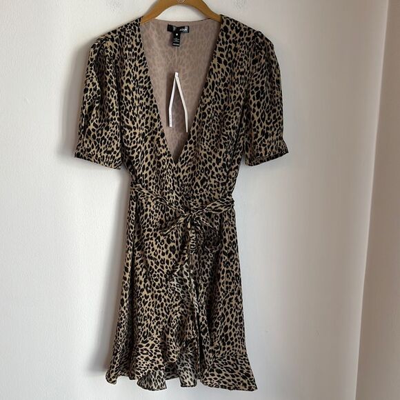 AQUA Women Leopard Print animal print short sleeve sexy Wrap Dress V-Neck XS NWT - Picture 1 of 11
